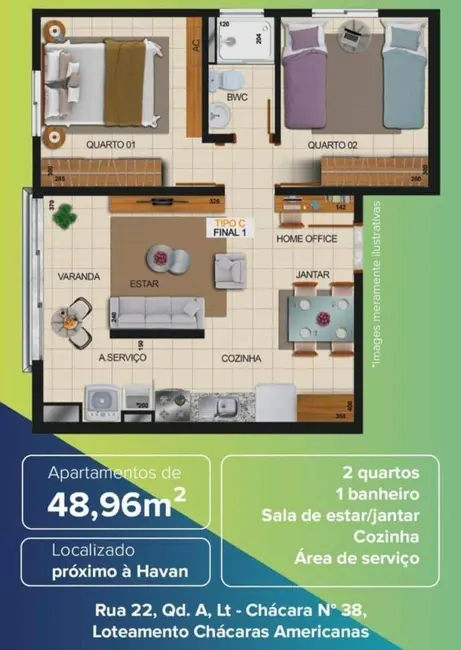 Foto 9 de Apartamento com 2 quartos à venda, 48m2 em Chácaras Americanas, Anapolis - GO