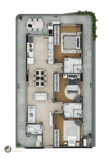 Apartamento com 3 quartos à venda, 180m2 em Praia Grande - SP - imagem 9 Foto 9 de Apartamento com 3 quartos à venda, 180m2 em Praia Grande - SP