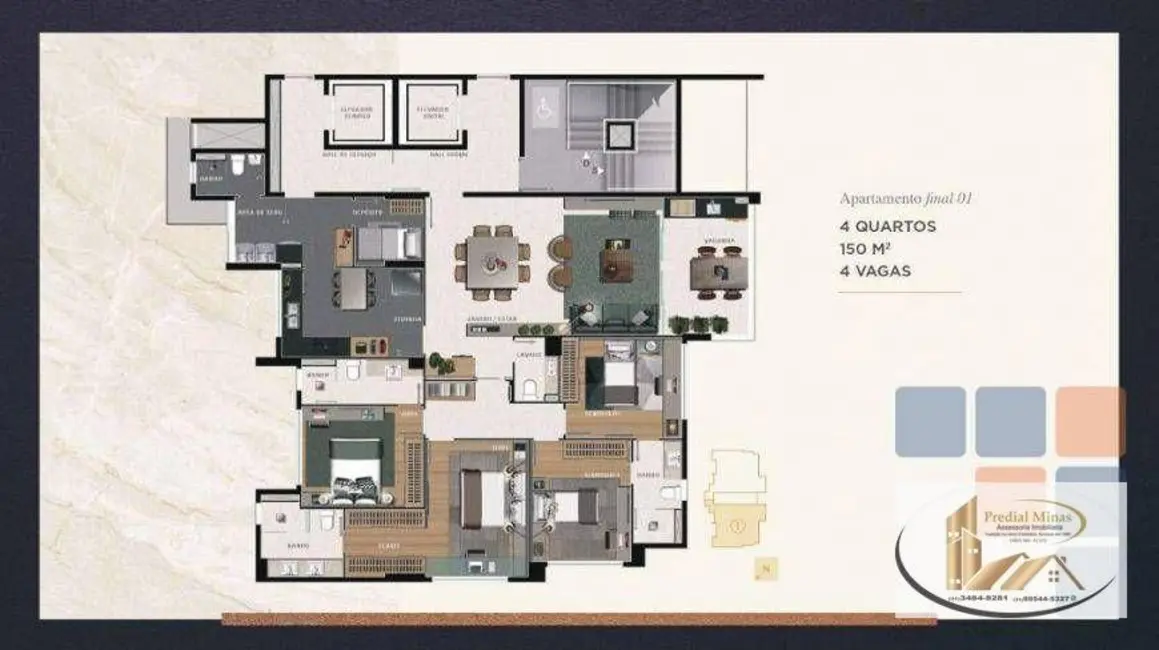 Foto 3 de Apartamento com 4 quartos à venda, 150m2 em Serra, Belo Horizonte - MG