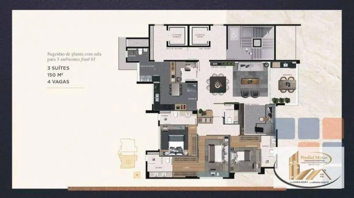 Foto 5 de Apartamento com 4 quartos à venda, 150m2 em Serra, Belo Horizonte - MG