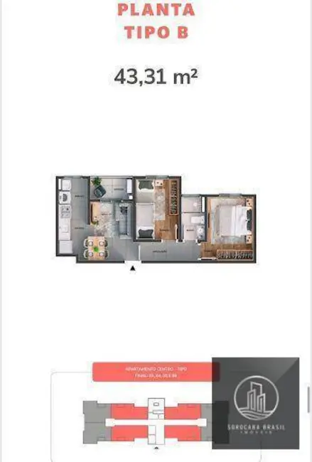 Foto 3 de Apartamento com 2 quartos à venda, 43m2 em Sorocaba - SP
