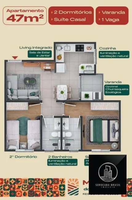 Apartamento com 2 quartos à venda, 52m2 em Sorocaba - SP - imagem 3 Foto 3 de Apartamento com 2 quartos à venda, 52m2 em Sorocaba - SP