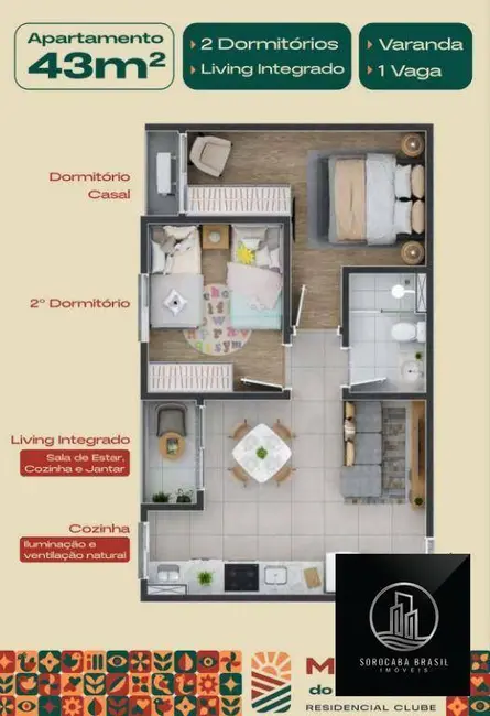 Apartamento com 2 quartos à venda, 52m2 em Sorocaba - SP - imagem 4 Foto 4 de Apartamento com 2 quartos à venda, 52m2 em Sorocaba - SP
