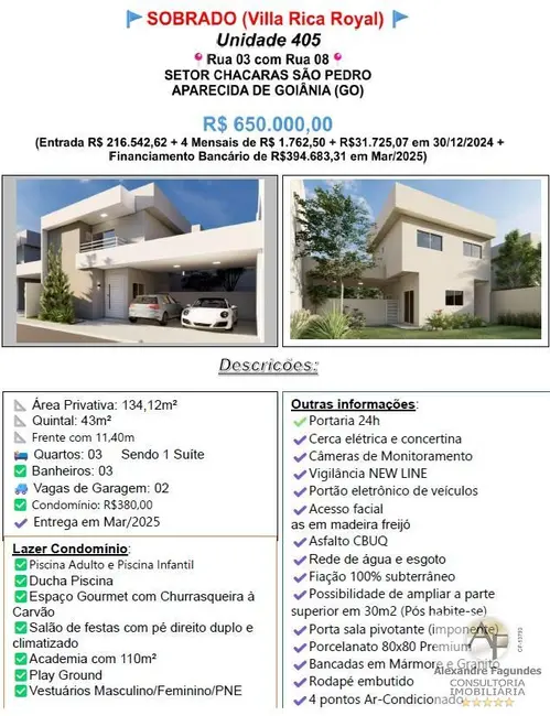 Foto 3 de Casa de Condomínio com 3 quartos à venda, 134m2 em Aparecida De Goiania - GO