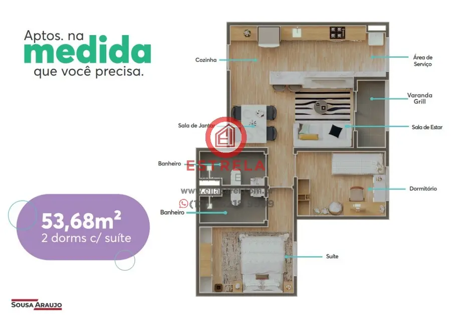 Foto 3 de Apartamento com 2 quartos à venda, 53m2 em Centro, Jacarei - SP