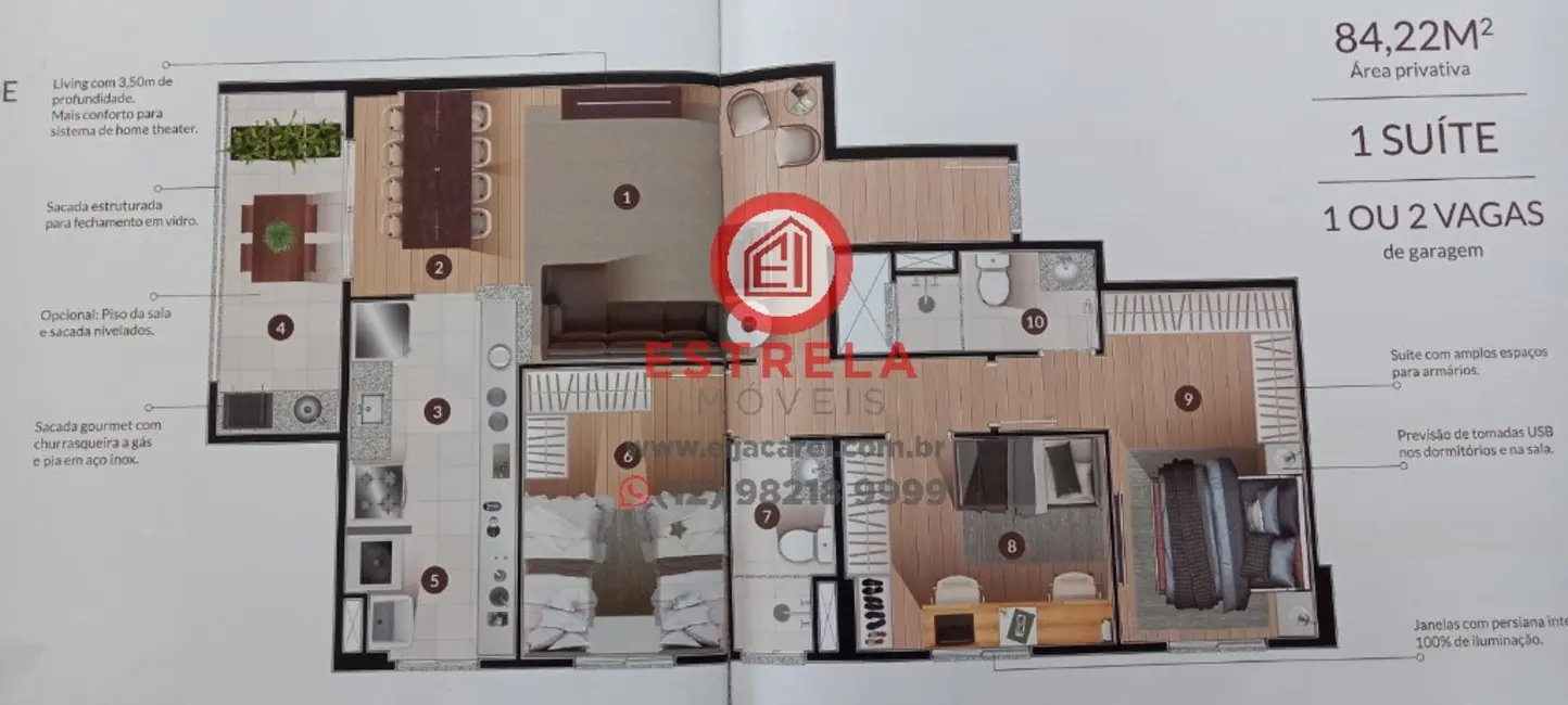 Foto 4 de Apartamento com 3 quartos à venda, 82m2 em Loteamento Villa Branca, Jacarei - SP