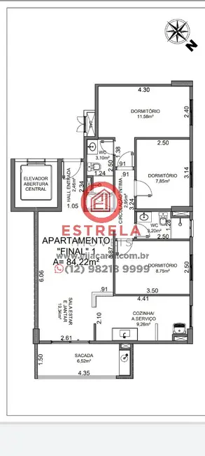 Foto 5 de Apartamento com 3 quartos à venda, 82m2 em Loteamento Villa Branca, Jacarei - SP