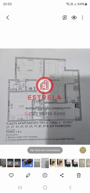 Foto 2 de Apartamento com 2 quartos à venda, 59m2 em Jardim Primavera, Jacarei - SP