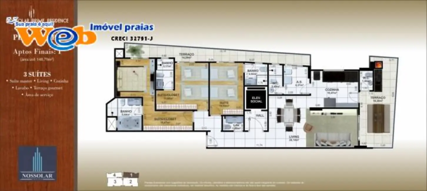 Foto 3 de Apartamento com 3 quartos à venda, 147m2 em Praia Grande - SP