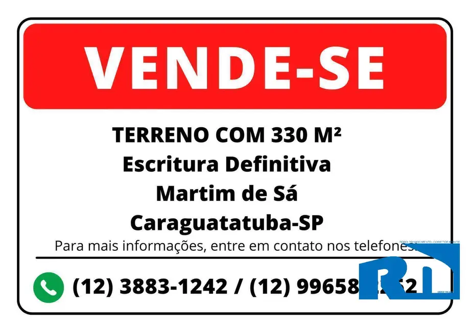 Foto 1 de Terreno / Lote à venda, 330m2 em Martim de Sá, Caraguatatuba - SP