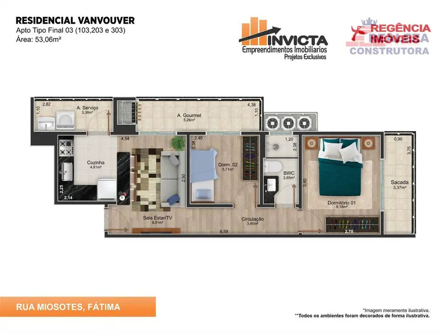 Foto 9 de Apartamento com 2 quartos à venda, 56m2 em Fátima, Joinville - SC