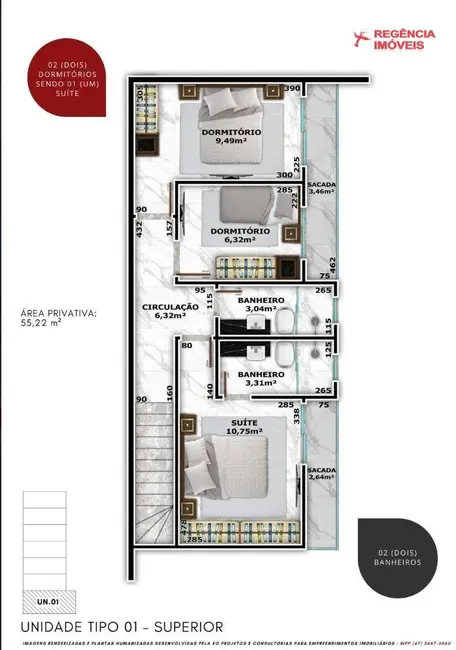 Foto 8 de Casa de Condomínio com 2 quartos à venda, 55m2 em Aventureiro, Joinville - SC