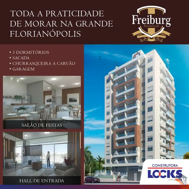 Foto 4 de Apartamento com 3 quartos à venda, 90m2 em Barreiros, Sao Jose - SC