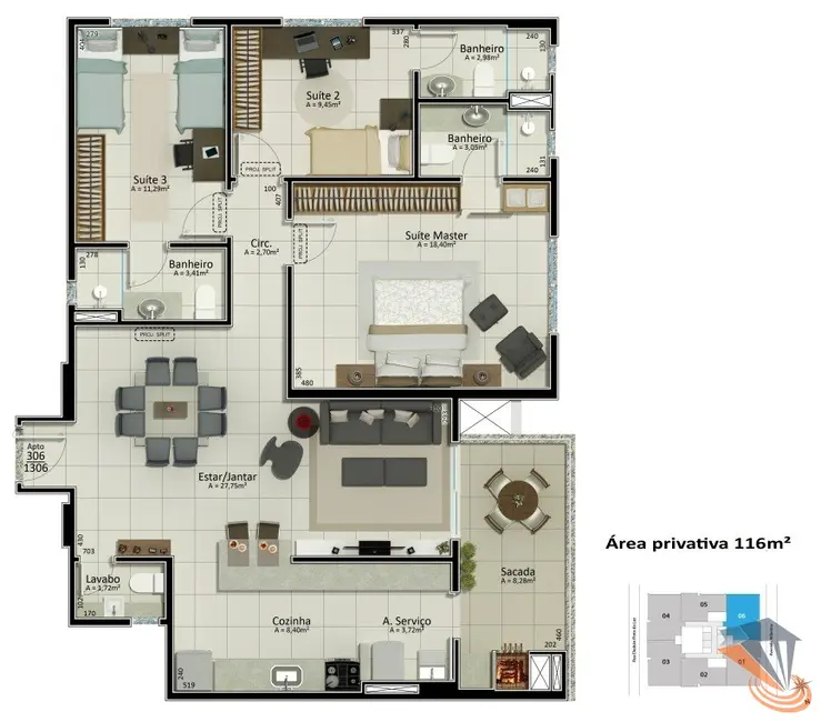 Foto 9 de Apartamento com 2 quartos à venda, 124m2 em Jardim Atlântico, Florianopolis - SC