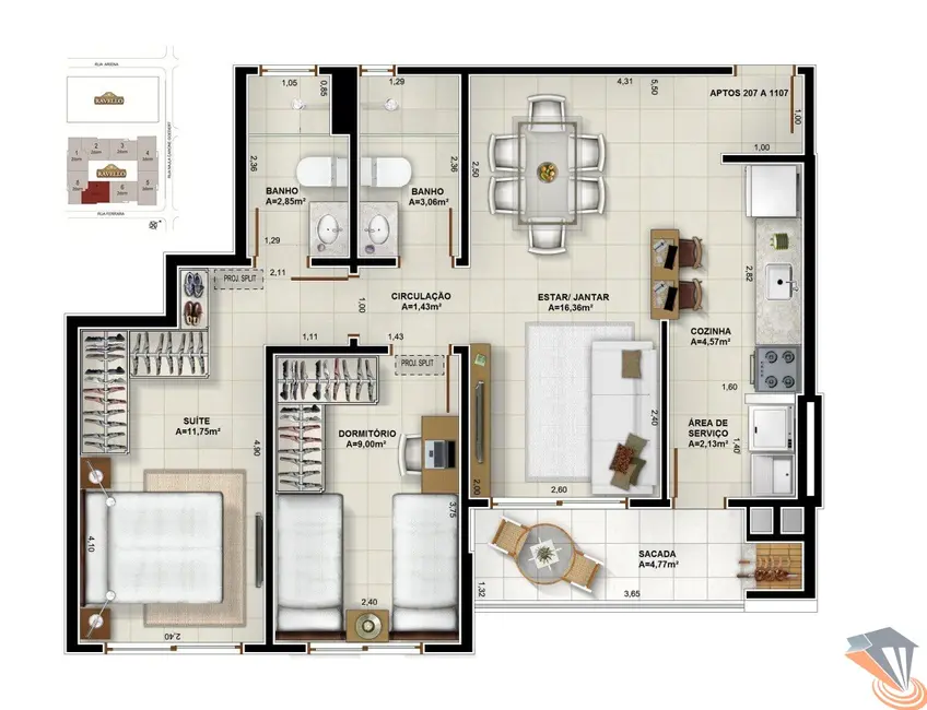 Foto 6 de Apartamento com 2 quartos à venda, 66m2 em Pagani, Palhoca - SC
