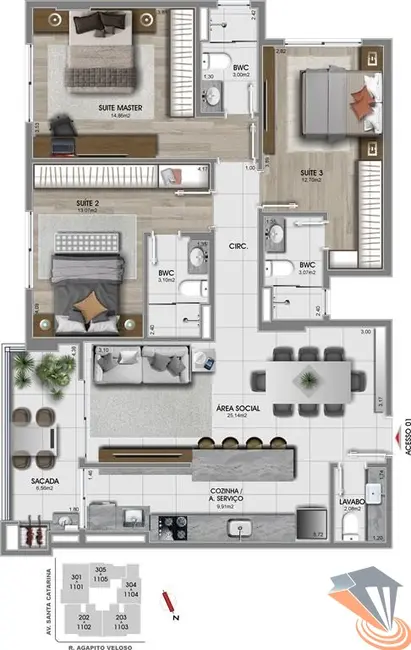 Foto 9 de Apartamento com 3 quartos à venda, 109m2 em Canto, Florianopolis - SC