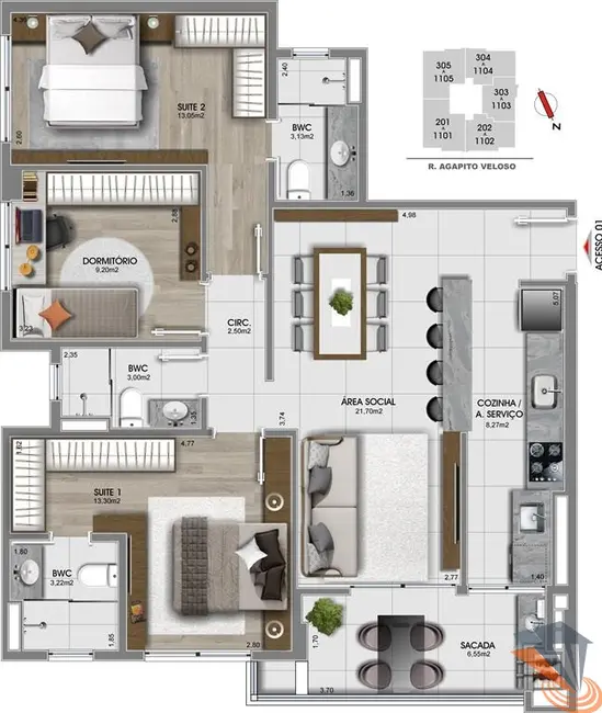 Foto 9 de Apartamento com 3 quartos à venda, 97m2 em Canto, Florianopolis - SC
