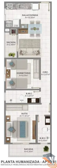 Foto 4 de Apartamento com 2 quartos à venda, 65m2 em Areias, Sao Jose - SC