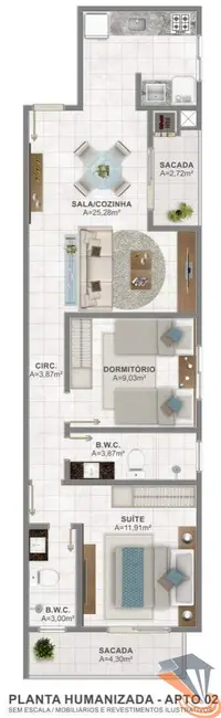 Foto 3 de Apartamento com 2 quartos à venda, 65m2 em Areias, Sao Jose - SC