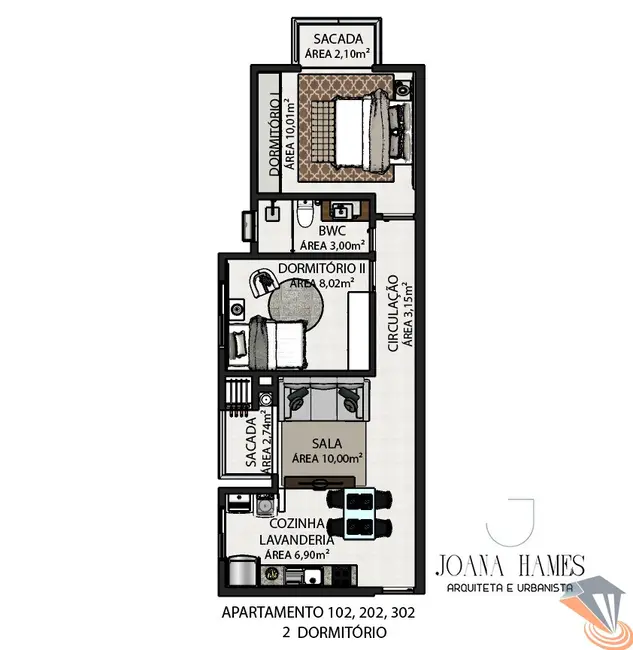 Foto 7 de Apartamento com 2 quartos à venda, 50m2 em Passa Vinte, Palhoca - SC