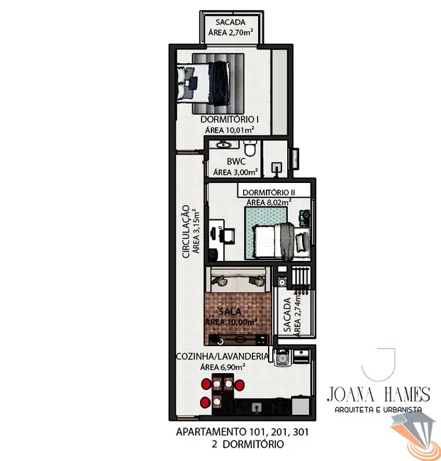 Foto 3 de Apartamento com 2 quartos à venda, 54m2 em Passa Vinte, Palhoca - SC