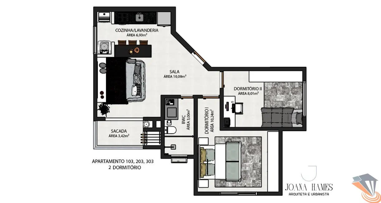 Foto 6 de Apartamento com 2 quartos à venda, 54m2 em Passa Vinte, Palhoca - SC