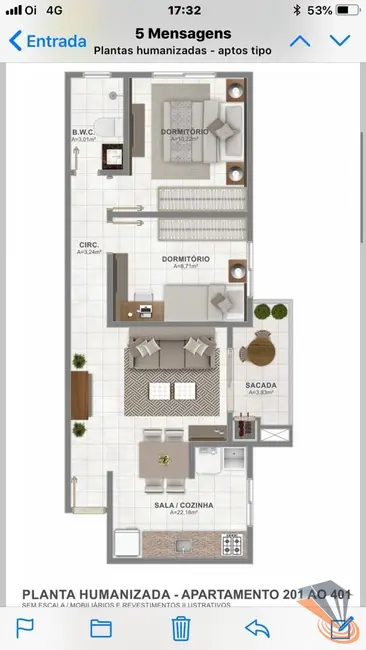 Foto 8 de Apartamento com 2 quartos à venda, 51m2 em Serraria, Sao Jose - SC