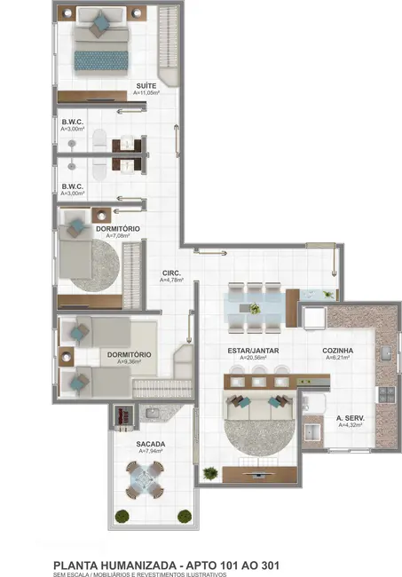 Foto 5 de Apartamento com 3 quartos à venda, 90m2 em Centro, Biguacu - SC