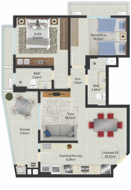 Apartamento com 2 quartos à venda, 76m2 em Barreiros, Sao Jose - SC - imagem 7 Foto 7 de Apartamento com 2 quartos à venda, 76m2 em Barreiros, Sao Jose - SC