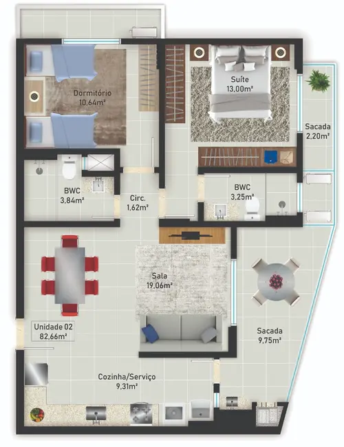 Apartamento com 2 quartos à venda, 76m2 em Barreiros, Sao Jose - SC - imagem 4 Foto 4 de Apartamento com 2 quartos à venda, 76m2 em Barreiros, Sao Jose - SC