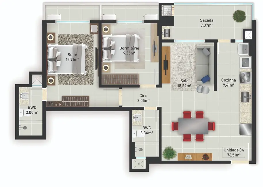 Apartamento com 2 quartos à venda, 76m2 em Barreiros, Sao Jose - SC - imagem 6 Foto 6 de Apartamento com 2 quartos à venda, 76m2 em Barreiros, Sao Jose - SC