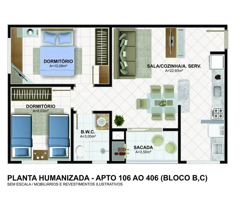 Foto 2 de Apartamento com 2 quartos à venda, 56m2 em Potecas, Sao Jose - SC