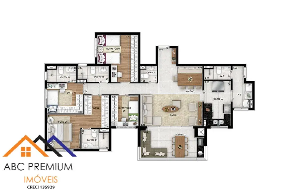 Foto 2 de Apartamento com 4 quartos à venda, 129m2 em Centro, Santo Andre - SP