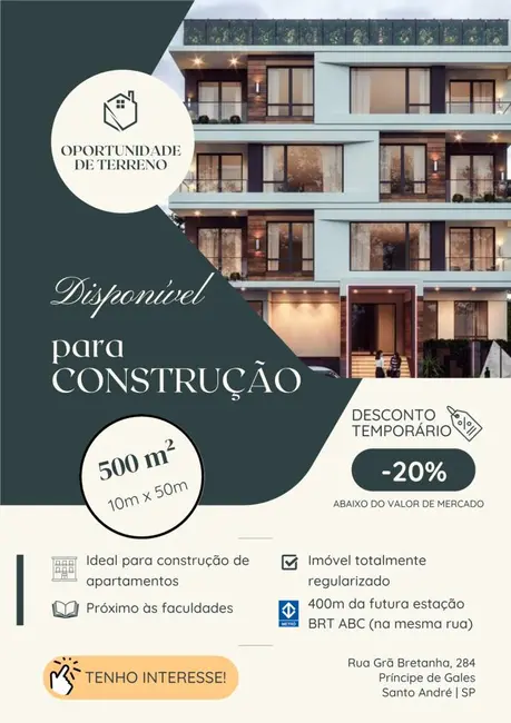 Foto 2 de Terreno / Lote à venda, 500m2 em Santo Andre - SP