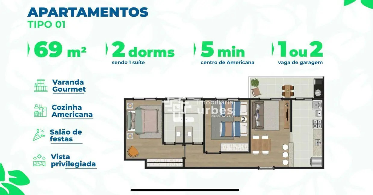Foto 3 de Apartamento com 2 quartos à venda, 69m2 em Jardim Dona Judith, Americana - SP