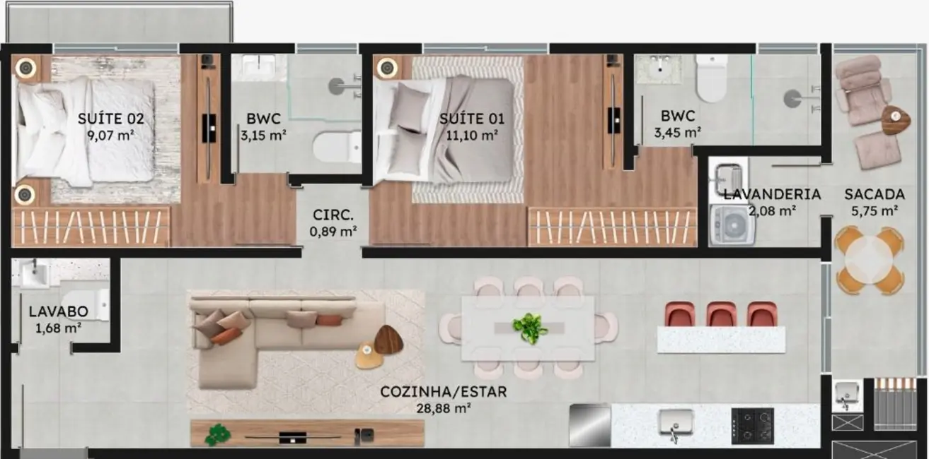 Foto 2 de Apartamento com 2 quartos à venda, 76m2 em Gravatá, Navegantes - SC