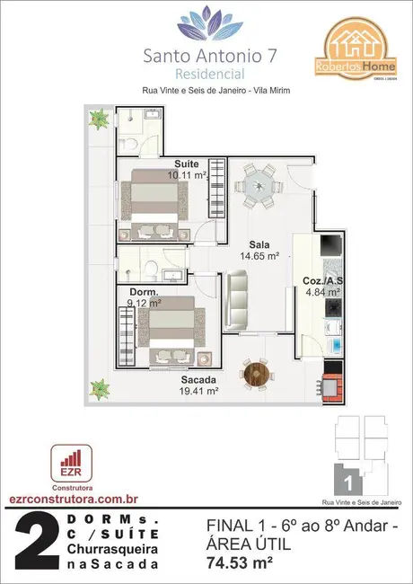 Foto 6 de Apartamento com 2 quartos à venda, 74m2 em Mirim, Praia Grande - SP