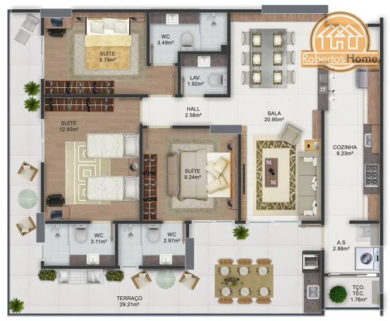 Foto 7 de Apartamento com 3 quartos à venda, 104m2 em Canto do Forte, Praia Grande - SP