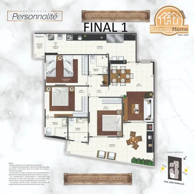 Foto 5 de Apartamento com 3 quartos à venda, 106m2 em Aviação, Praia Grande - SP