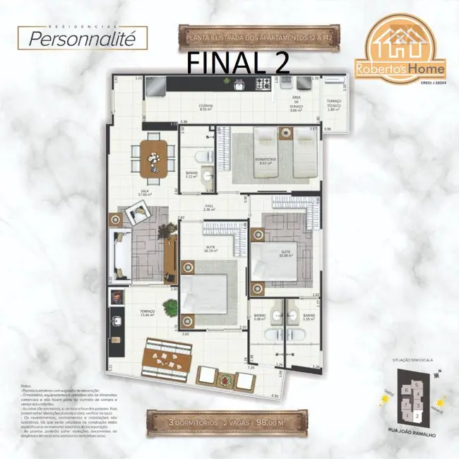 Foto 6 de Apartamento com 3 quartos à venda, 106m2 em Aviação, Praia Grande - SP