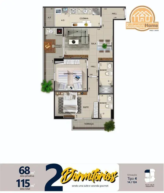 Foto 3 de Apartamento com 2 quartos à venda, 68m2 em Aviação, Praia Grande - SP