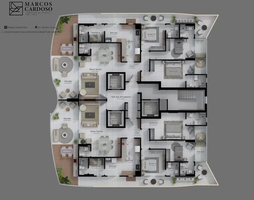 Foto 6 de Apartamento com 3 quartos à venda, 181m2 em Umarizal, Belem - PA