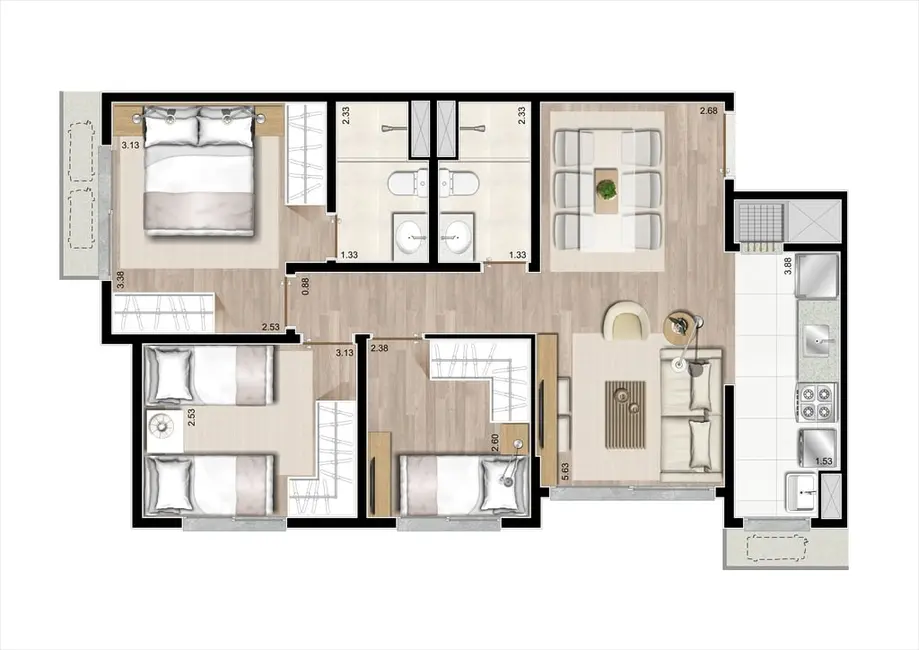 Apartamento com 2 quartos à venda, 56m2 em Passo da Areia, Porto Alegre - RS - imagem 8 Foto 8 de Apartamento com 2 quartos à venda, 56m2 em Passo da Areia, Porto Alegre - RS