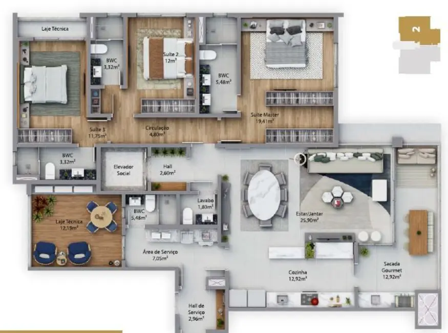 Apartamento com 3 quartos à venda, 148m2 em Fazenda, Itajai - SC - imagem 8 Foto 8 de Apartamento com 3 quartos à venda, 148m2 em Fazenda, Itajai - SC