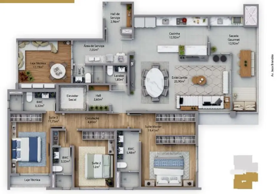 Apartamento com 3 quartos à venda, 148m2 em Fazenda, Itajai - SC - imagem 7 Foto 7 de Apartamento com 3 quartos à venda, 148m2 em Fazenda, Itajai - SC