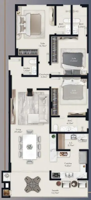 Foto 9 de Apartamento com 3 quartos à venda, 114m2 em Porto Belo - SC
