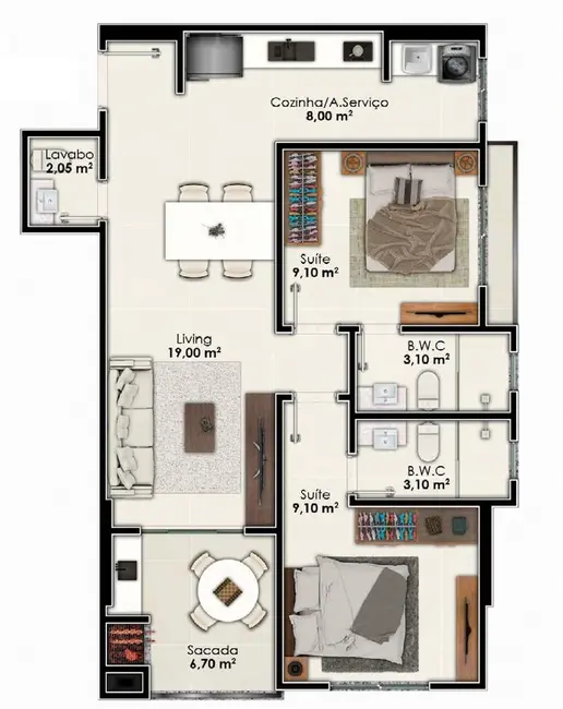 Foto 4 de Apartamento com 2 quartos à venda, 69m2 em Itapema - SC