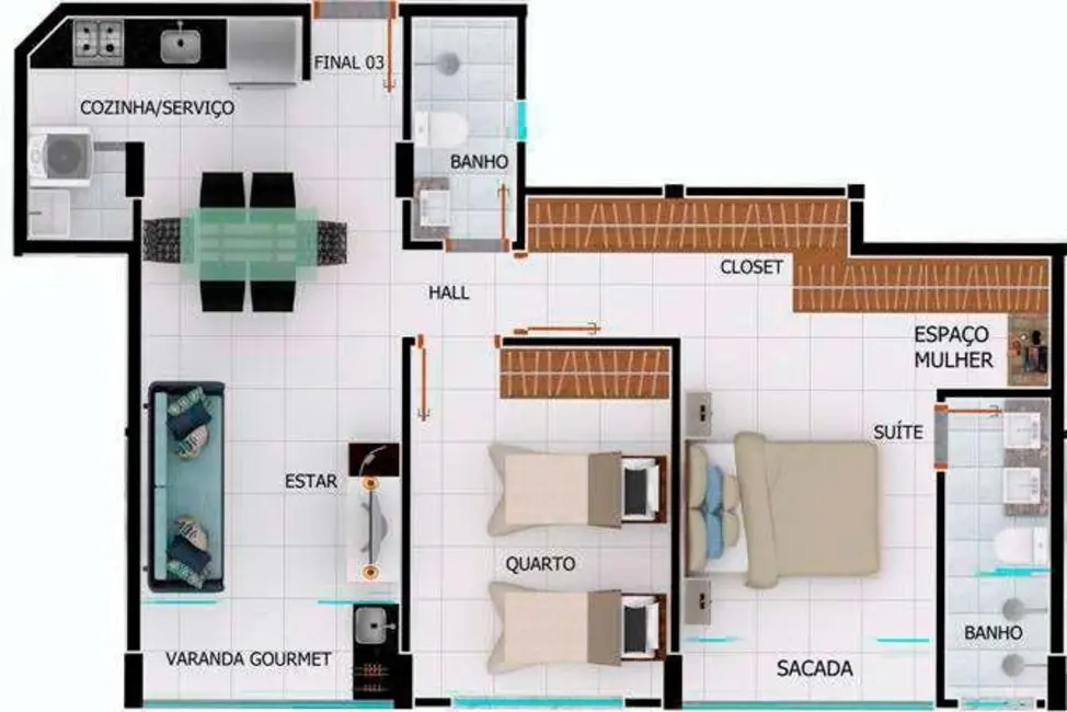 Apartamento com 2 quartos à venda, 65m2 em Vila Rosa, Goiania - GO - imagem 5 Foto 5 de Apartamento com 2 quartos à venda, 65m2 em Vila Rosa, Goiania - GO