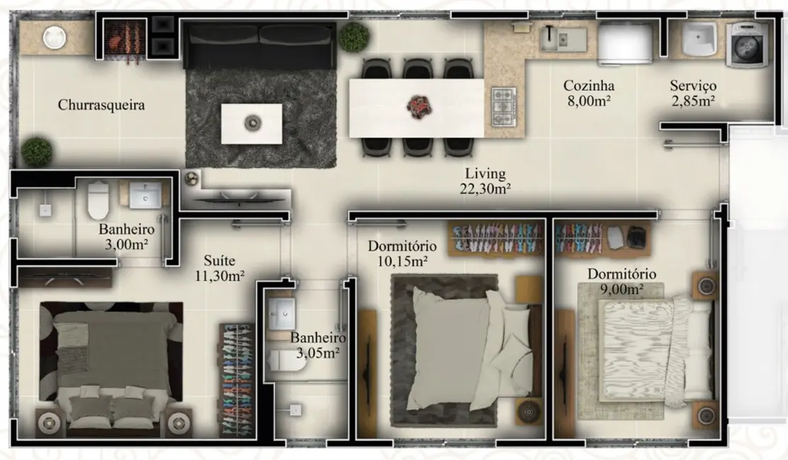 Apartamento com 3 quartos à venda, 79m2 em Porto Belo - SC - imagem 6 Foto 6 de Apartamento com 3 quartos à venda, 79m2 em Porto Belo - SC