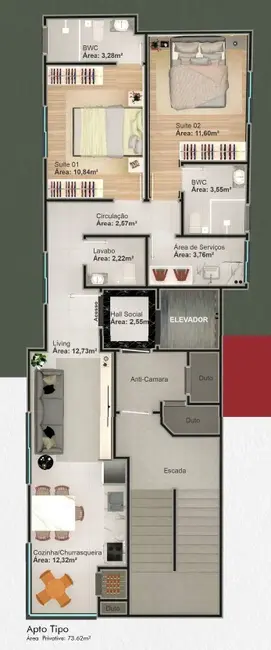 Foto 6 de Apartamento com 2 quartos à venda, 73m2 em Itapema - SC